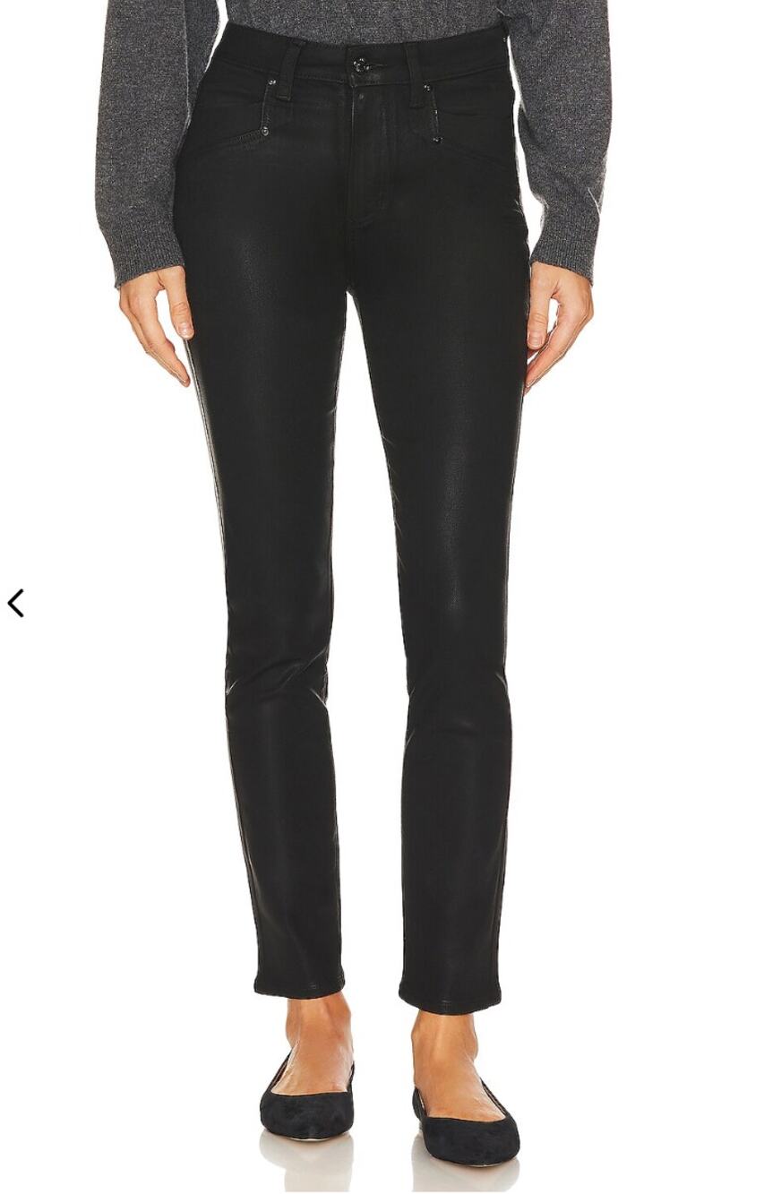 PAIGE NWT Gemma Pocket Stovepipe Skinny Jeans in Coated Black Fog Pants // 24